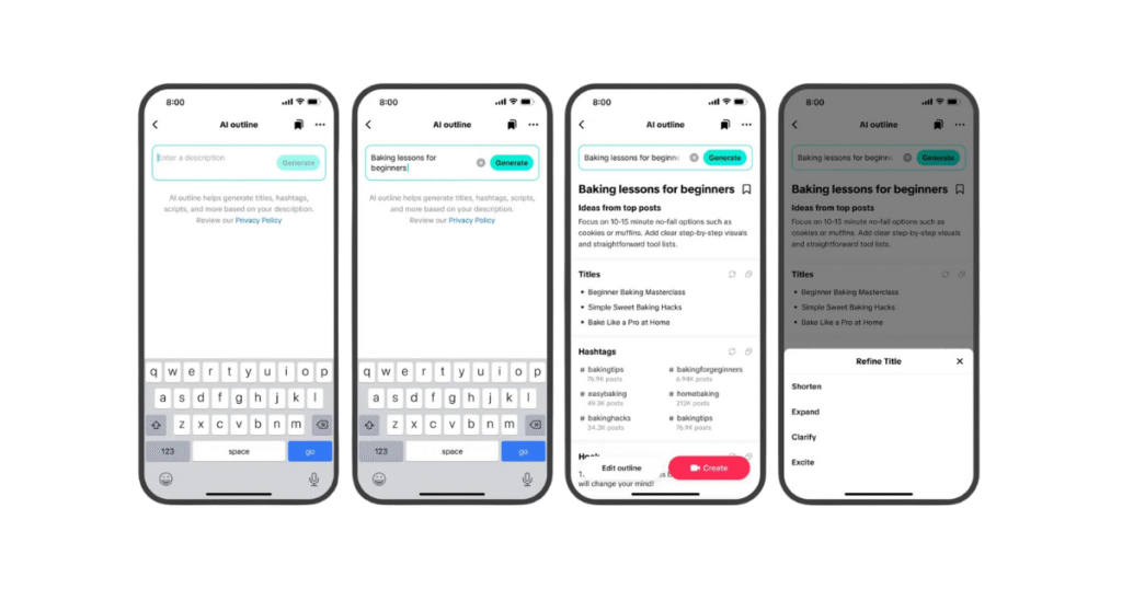 TikTok Smart Split et AI Outline pour créateurs