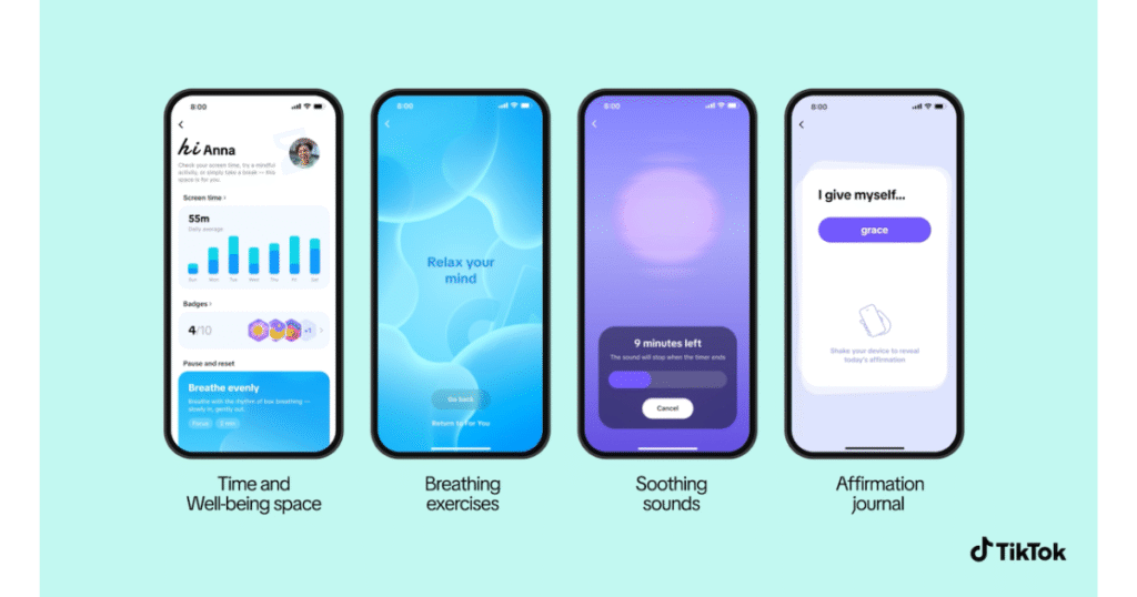 Image montrant l’espace Time and Well-being de TikTok dédié au bien-être numérique.