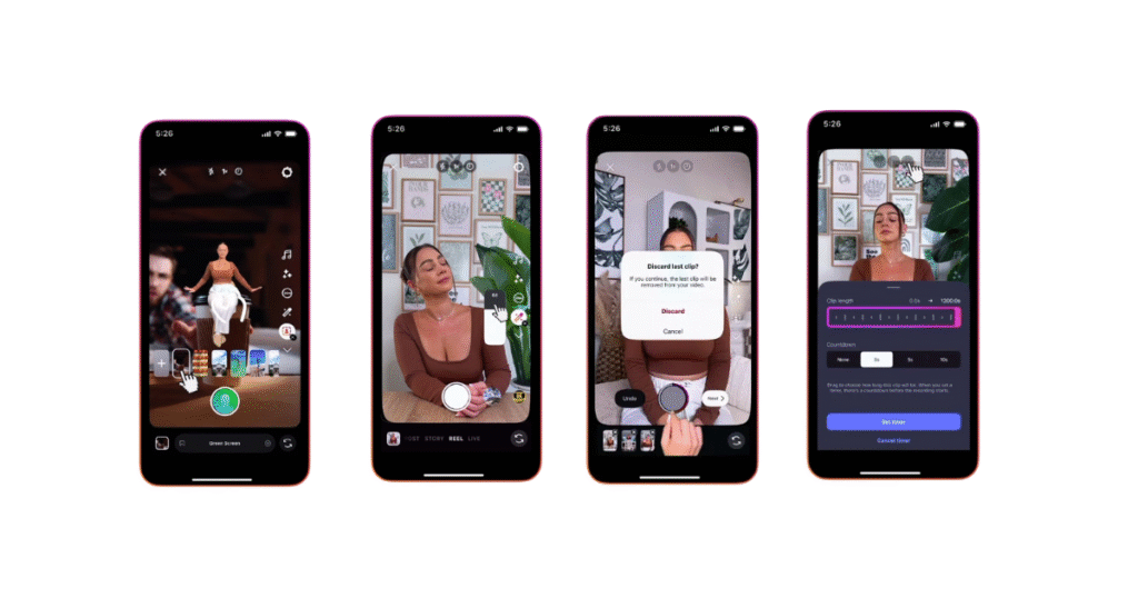 Capture de la caméra Reels d’Instagram avec outils améliorés et vidéos longues, illustrant les dernières innovations marketing digital.